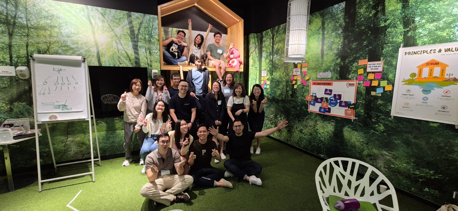 Diverse group of professionals participating in hands-on Scrum training workshop in Singapore - interactive learning with Scrum framework and Agile principles